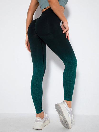 Yoga Pants- Ombre Seamless Peach Butt Lifting Yoga Pants- Green- Pekosa Women Clothing