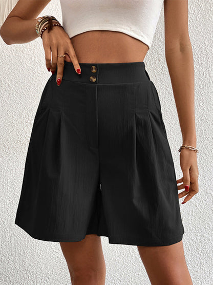 Pleated Shorts- Women's Loose Fit Pleated Shorts with Pockets- - Pekosa Women Fashion