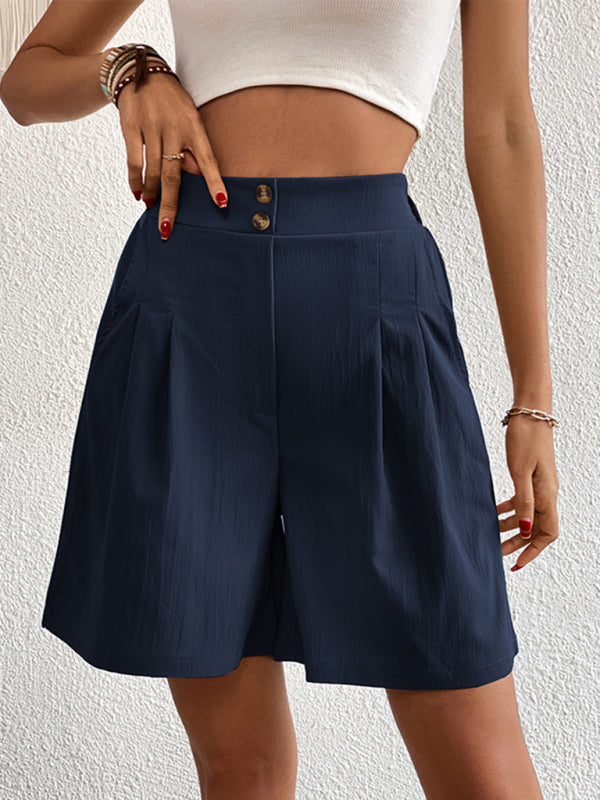 Pleated Shorts- Women's Loose Fit Pleated Shorts with Pockets- - Pekosa Women Fashion