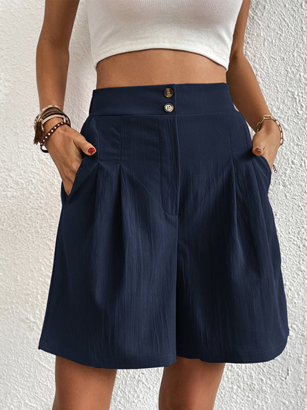 Pleated Shorts- Women's Loose Fit Pleated Shorts with Pockets- - Pekosa Women Fashion