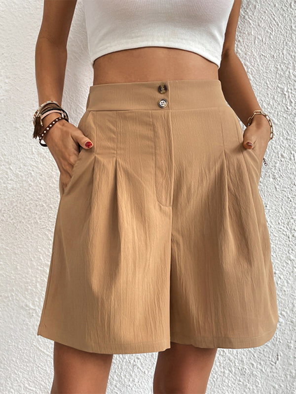 Pleated Shorts- Women's Loose Fit Pleated Shorts with Pockets- - Pekosa Women Fashion