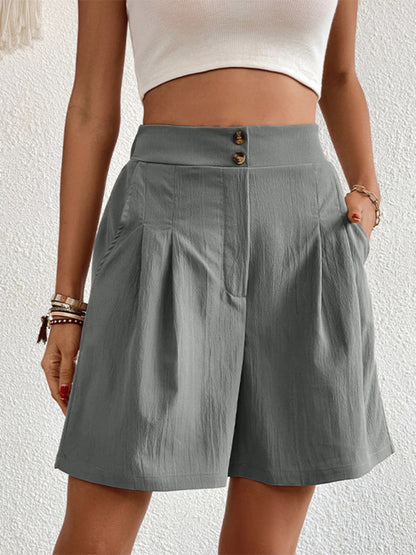 Pleated Shorts- Women's Loose Fit Pleated Shorts with Pockets- Misty grey- Pekosa Women Fashion