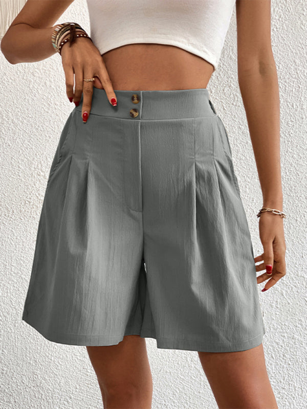 Pleated Shorts- Women's Loose Fit Pleated Shorts with Pockets- - Pekosa Women Fashion