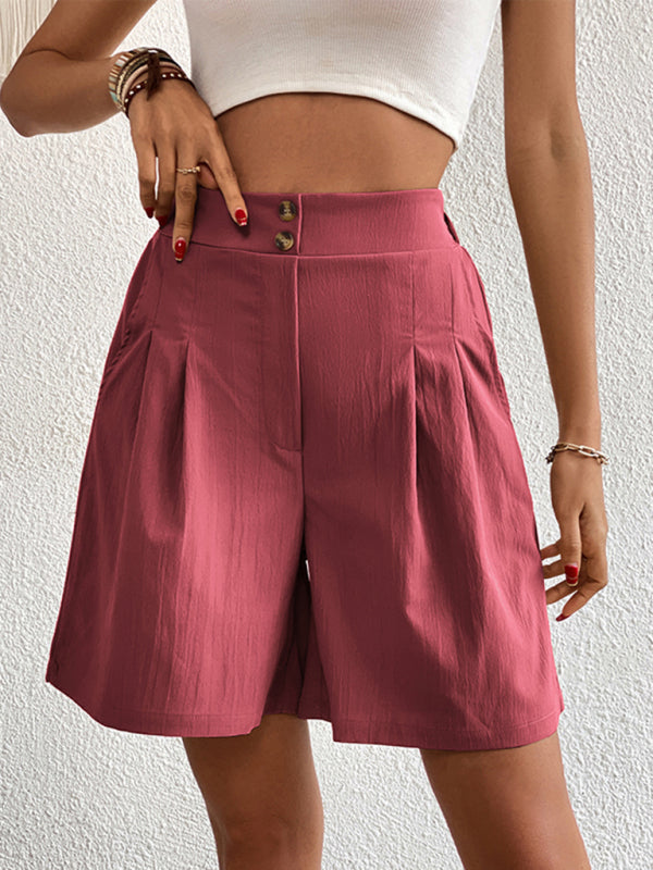 Pleated Shorts- Women's Loose Fit Pleated Shorts with Pockets- - Pekosa Women Fashion