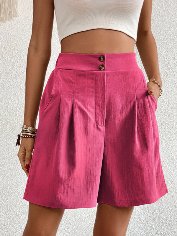 Pleated Shorts- Women's Loose Fit Pleated Shorts with Pockets- Rose- Pekosa Women Fashion