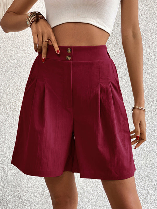 Pleated Shorts- Women's Loose Fit Pleated Shorts with Pockets- - Pekosa Women Fashion